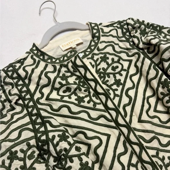 Sézane Silvana dress in a green geometric pattern ecru green - Picture 7 of 16